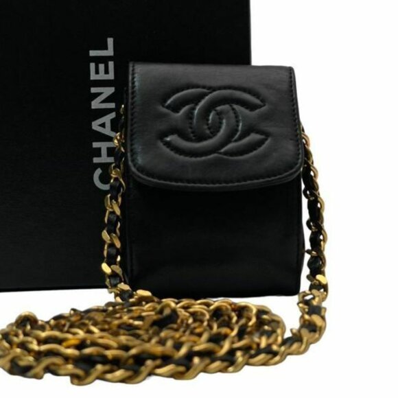 RARE CHANEL Vintage Mini Flap Lambskin Leather Pouch Shoulder Bag Crossbody CC - Picture 2 of 9